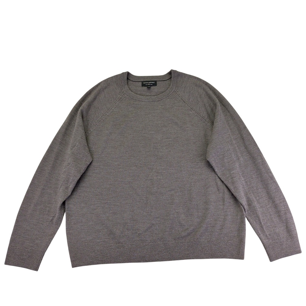 Banana Republic Mens XXL 100%‎ Merino Wool Crew Neck Sweater Brown Raglan Sleeve